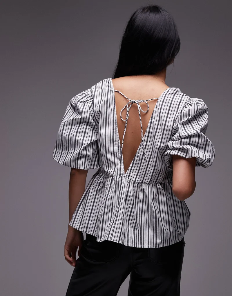 توب شوب بلوزة بوبلين بأكمام منفوشة